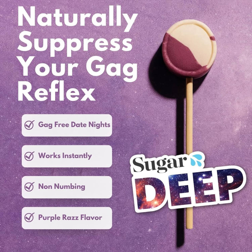 Purple raspberry flavor gag reflex suppressing sucker, lollipop on wooden stick