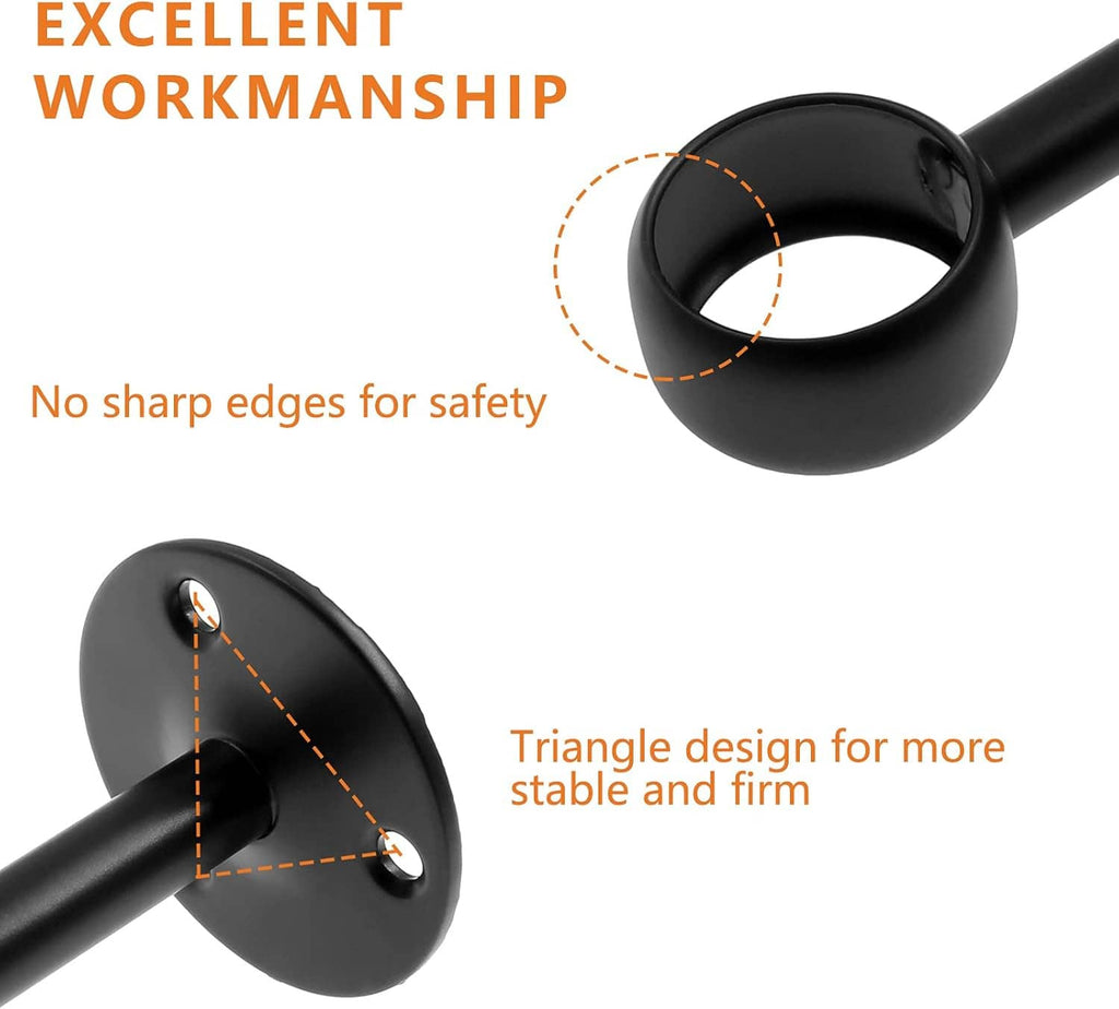 Black ceiling curtain rod bracket with curved ring opening and flared flange base