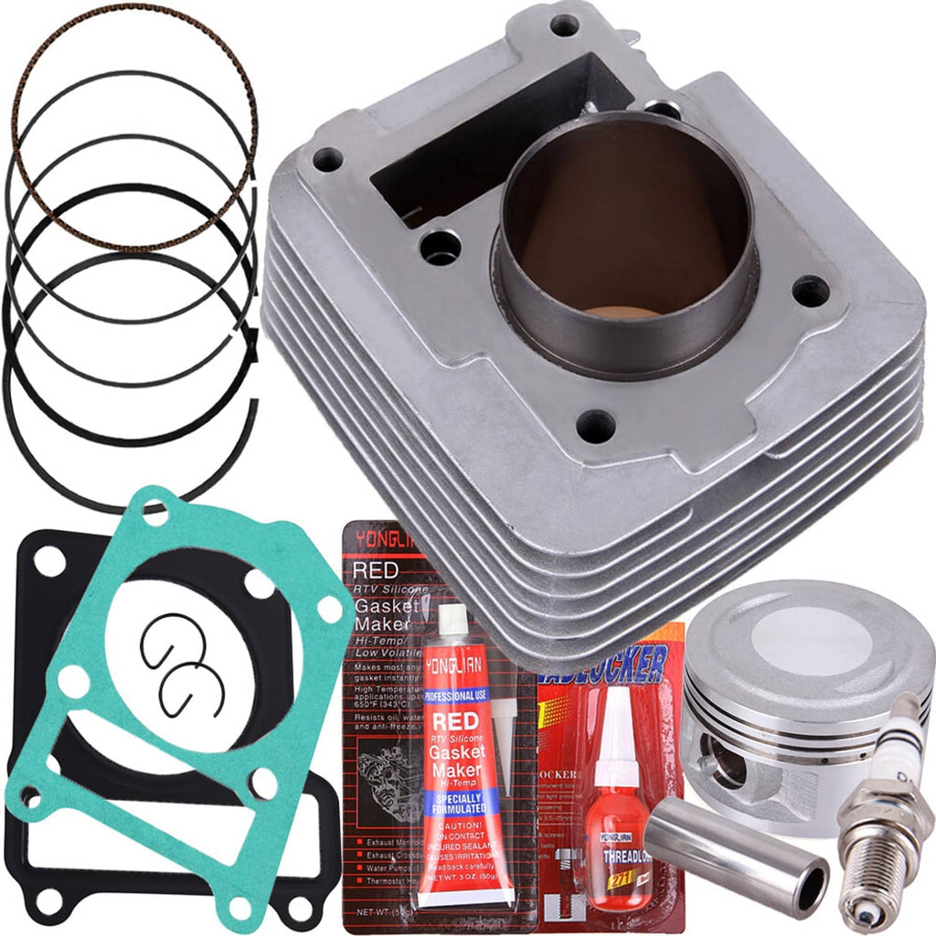 Cylinder block and piston assembly with piston rings, gaskets, and spark plug tube
