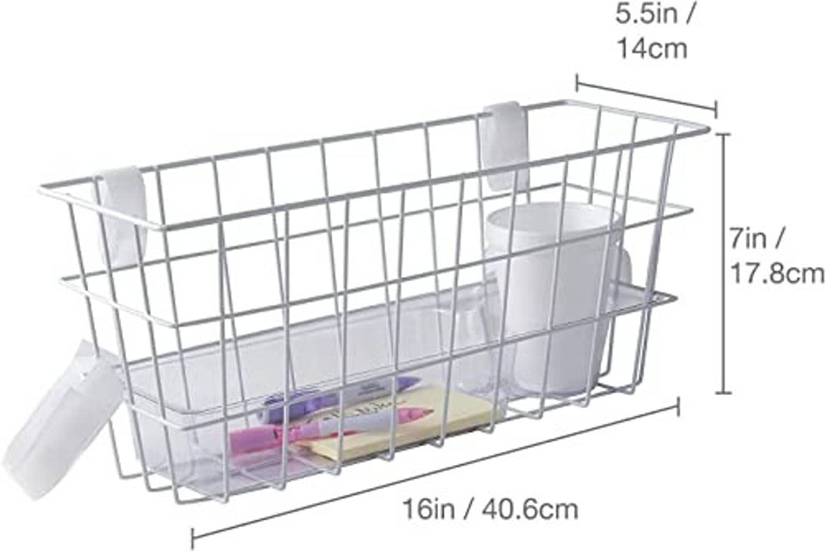 White metal wire walker basket with clear cup holders and open rectangular center