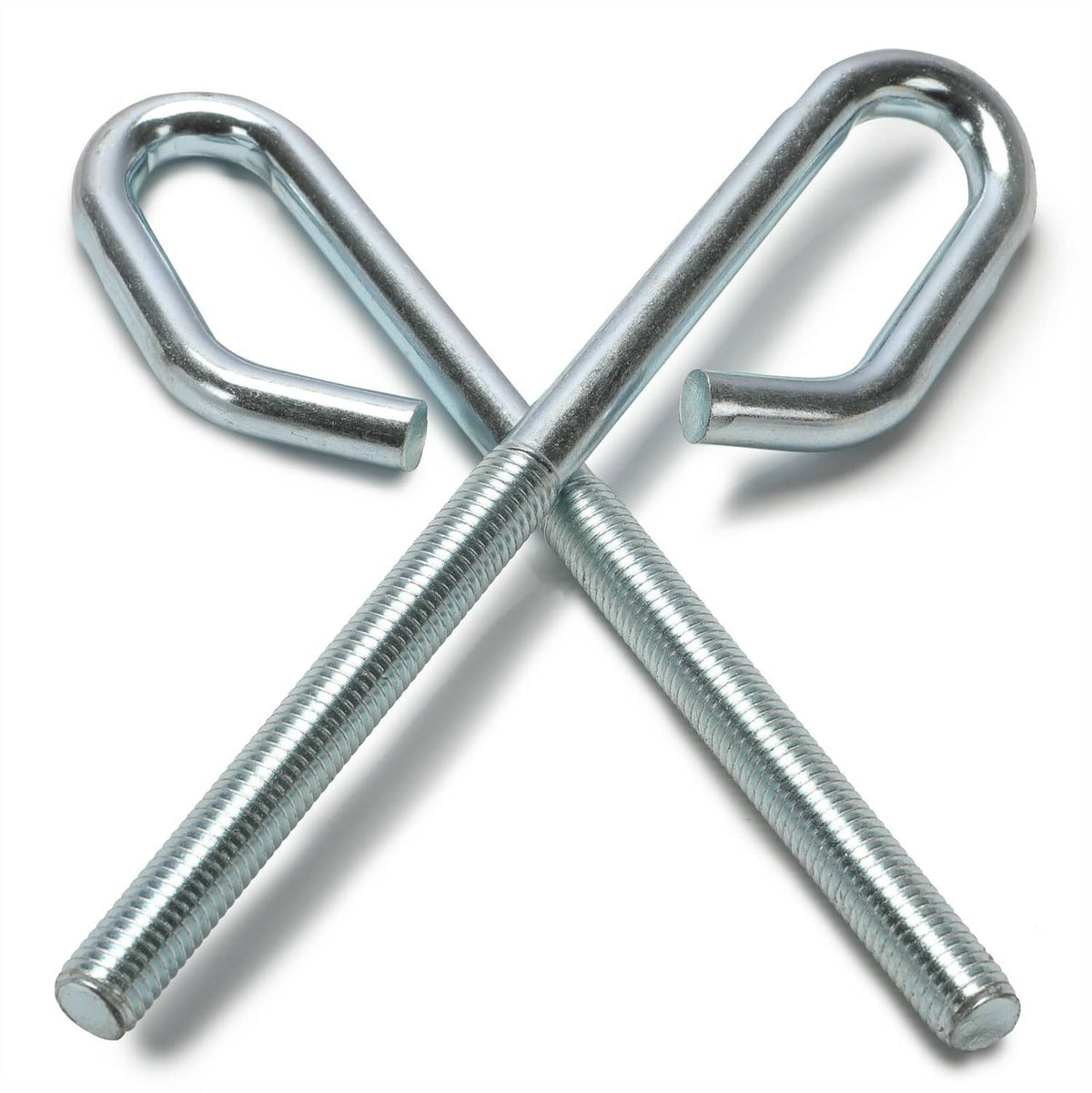 Galvanized deck lift U-bolt cross view with threaded studs and curved ends for mower hardware