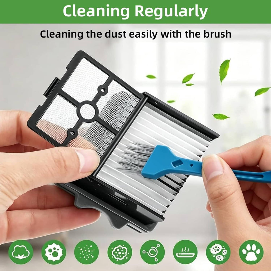 Replacement roller brush filter frame with gray cleaning pad and bristle section