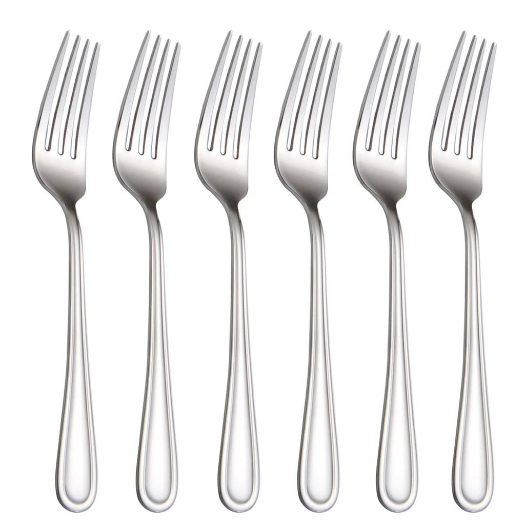 Stainless steel salad fork set of 6, 7-inch flatware with 3 tines and curved handle