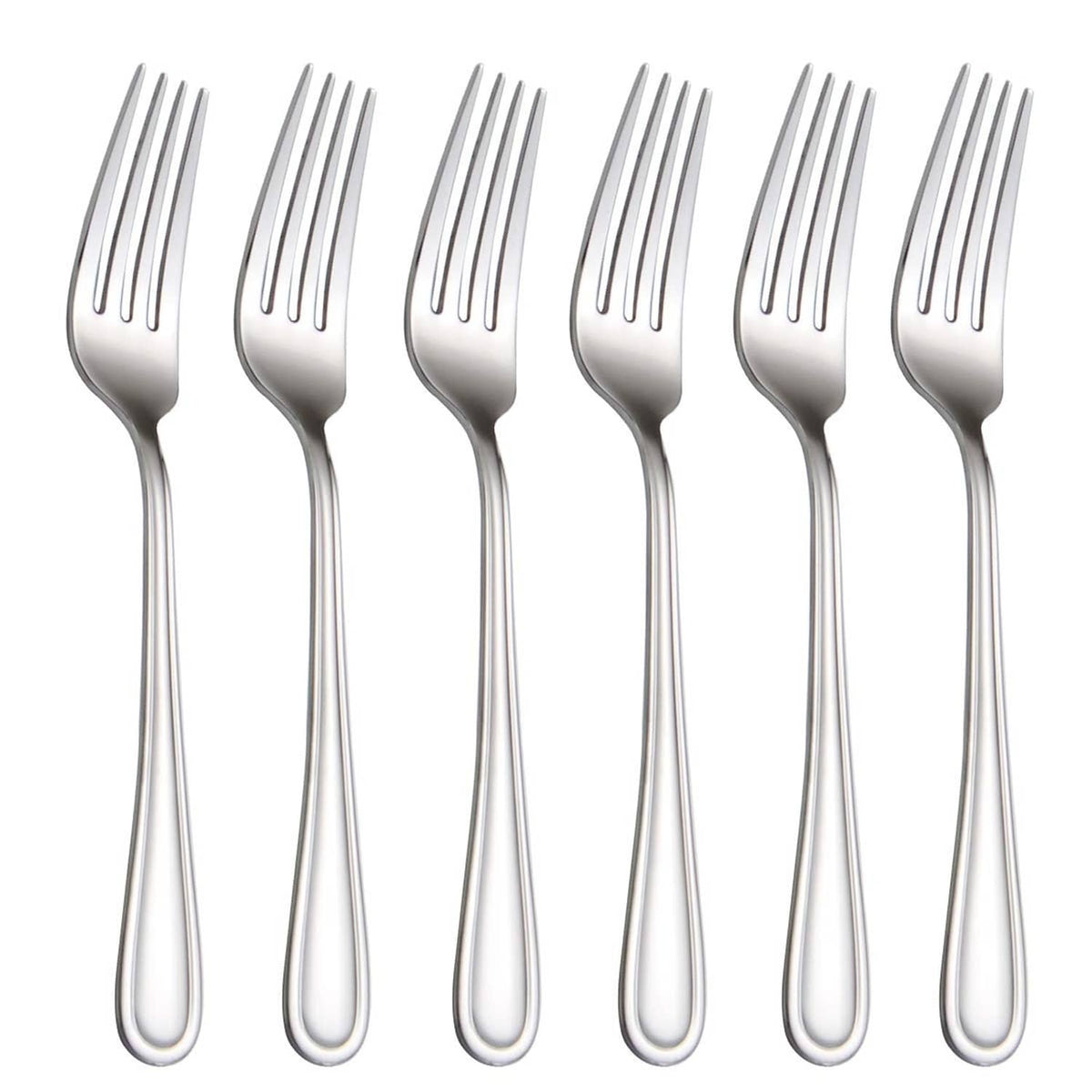 Stainless steel salad fork set of 6, 7-inch flatware with 3 tines and curved handle