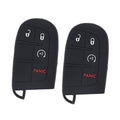 Black silicone key fob cover set showing lock, unlock, x2, and red PANIC button icons