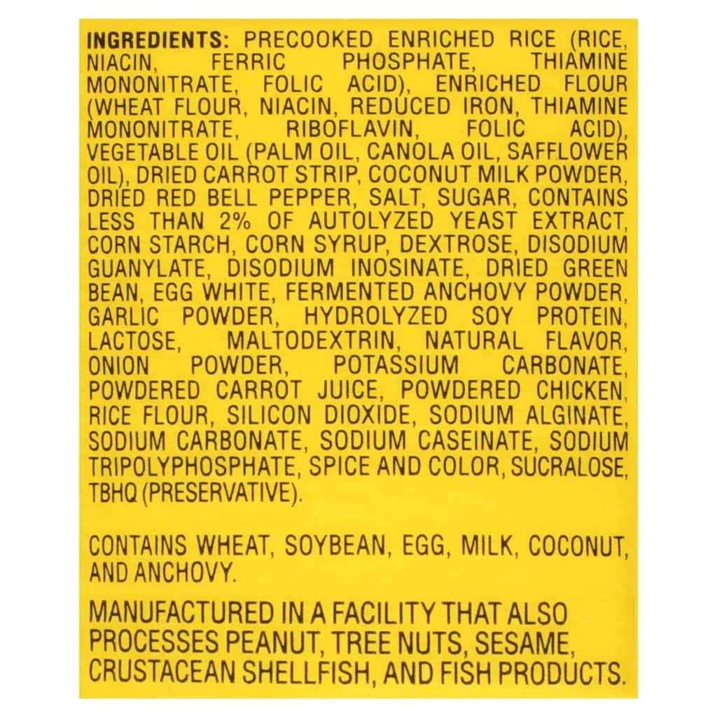 Ingredients list for Cup Noodles Stir Fry Rice, Thai Yellow Curry Flavor