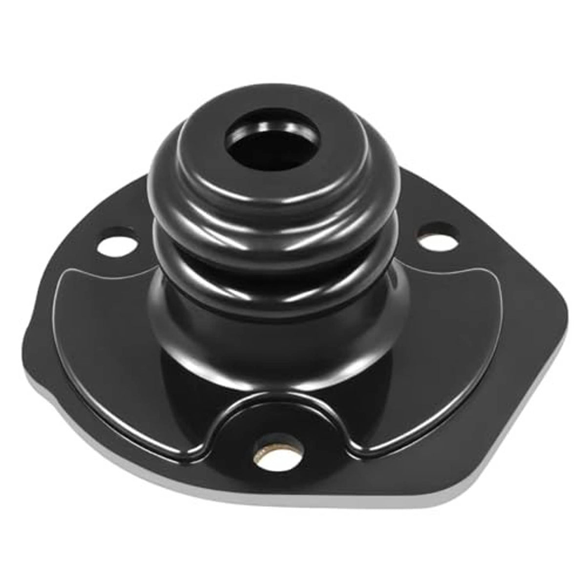 Black shifter turret seal with contoured mounting plate and center opening