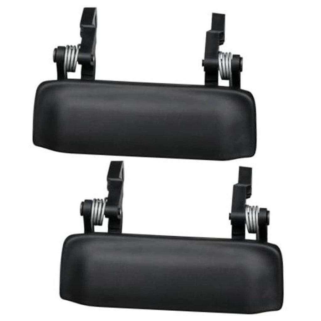 Pair of black plastic exterior door handles with metal spring posts and side clips