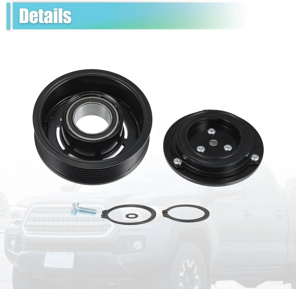 AC compressor clutch pulley and clutch plate with mounting hardware and wire coil