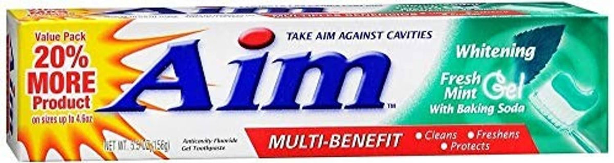 Aim whitening fresh gel toothpaste box, white mint 5.5 oz