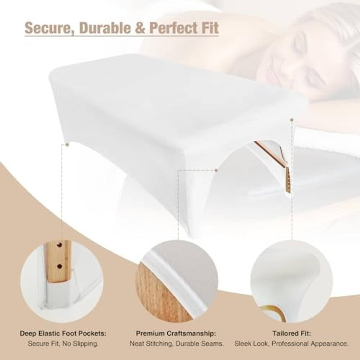 White spa bed cover with elastic edges and deep elastic foot pocket