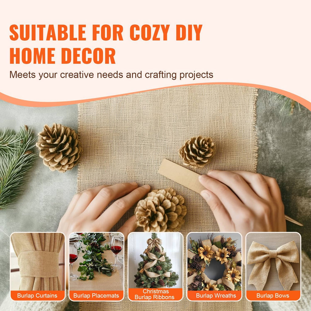Natural burlap fabric panels with hands adjusting a square wrap