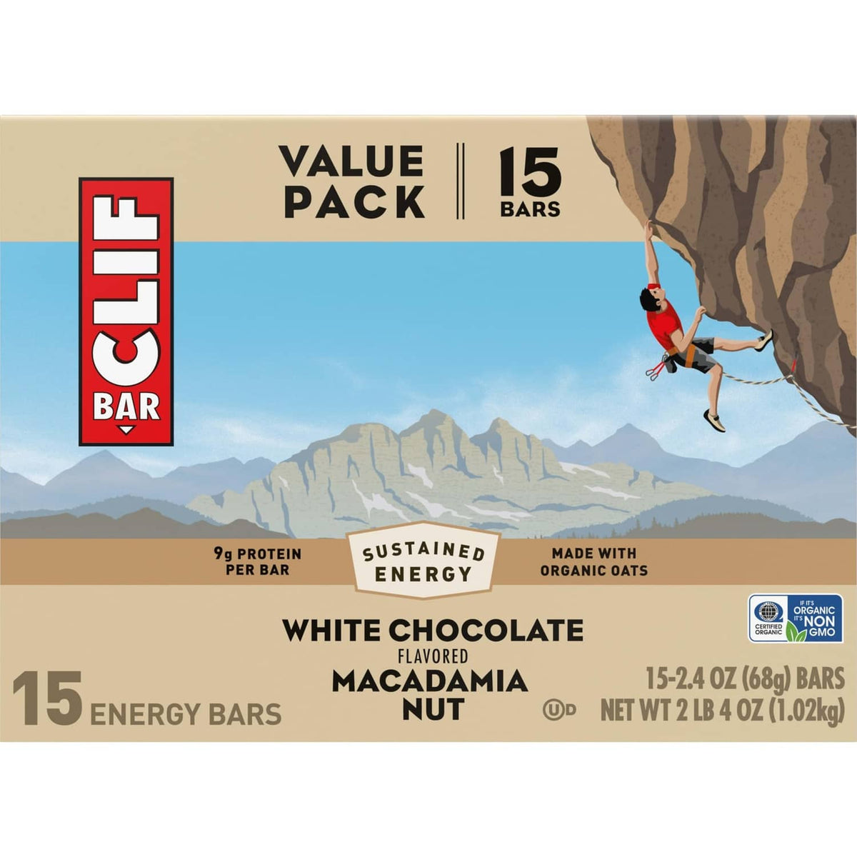 CLIF BAR protein energy bar value pack, 15 count, white chocolate macadamia nut