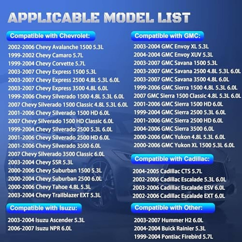Camshaft position sensor applicable model list compatibility graphic