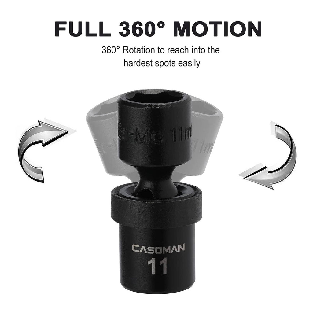 Universal socket with 360° motion joint, black 1/4 in drive