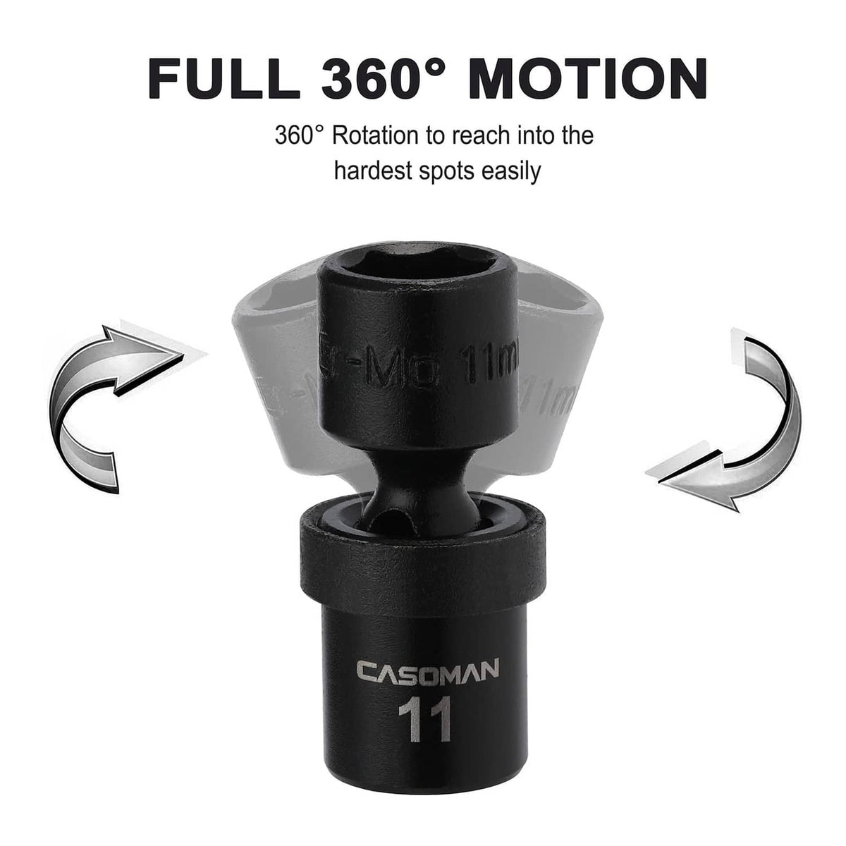 Universal socket with 360° motion joint, black 1/4 in drive