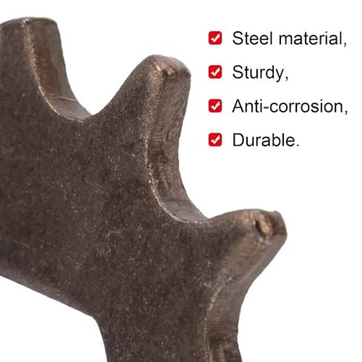 Steel sprocket tooth close-up with dark textured surface