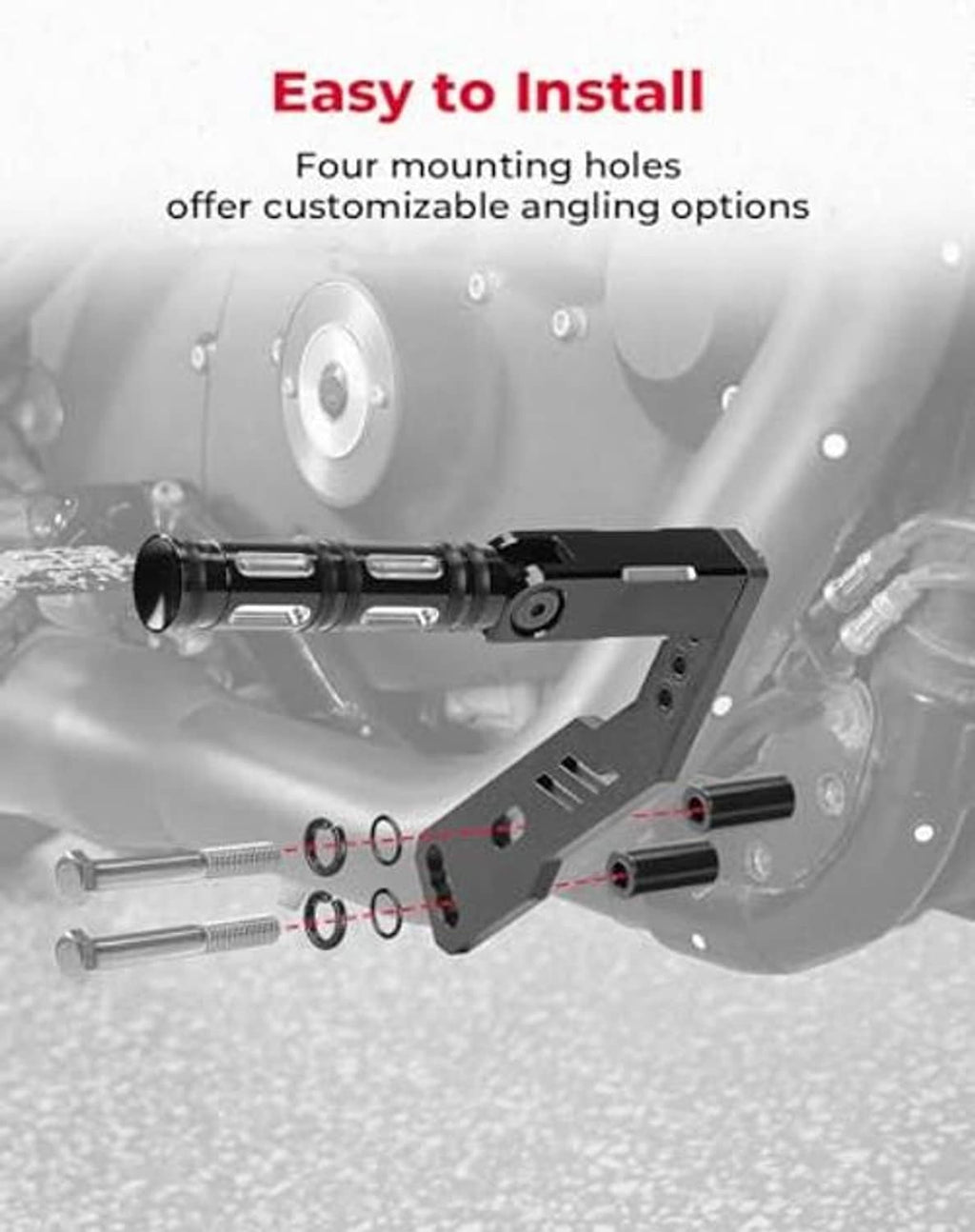 Motorcycle foot peg mount bracket with four hole pattern and folding pegs