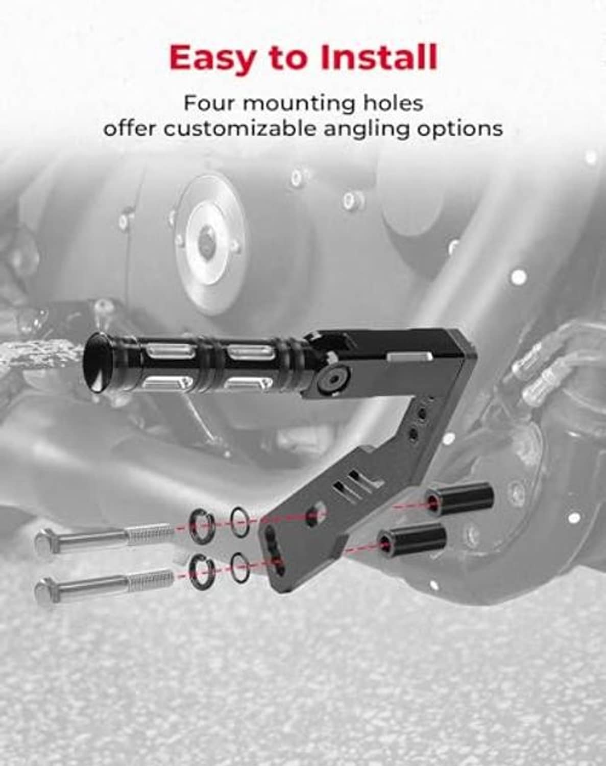 Motorcycle foot peg mount bracket with four hole pattern and folding pegs