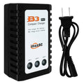 Black B3 Pro compact LiPo balance charger with three-cell LEDs and AC power cable