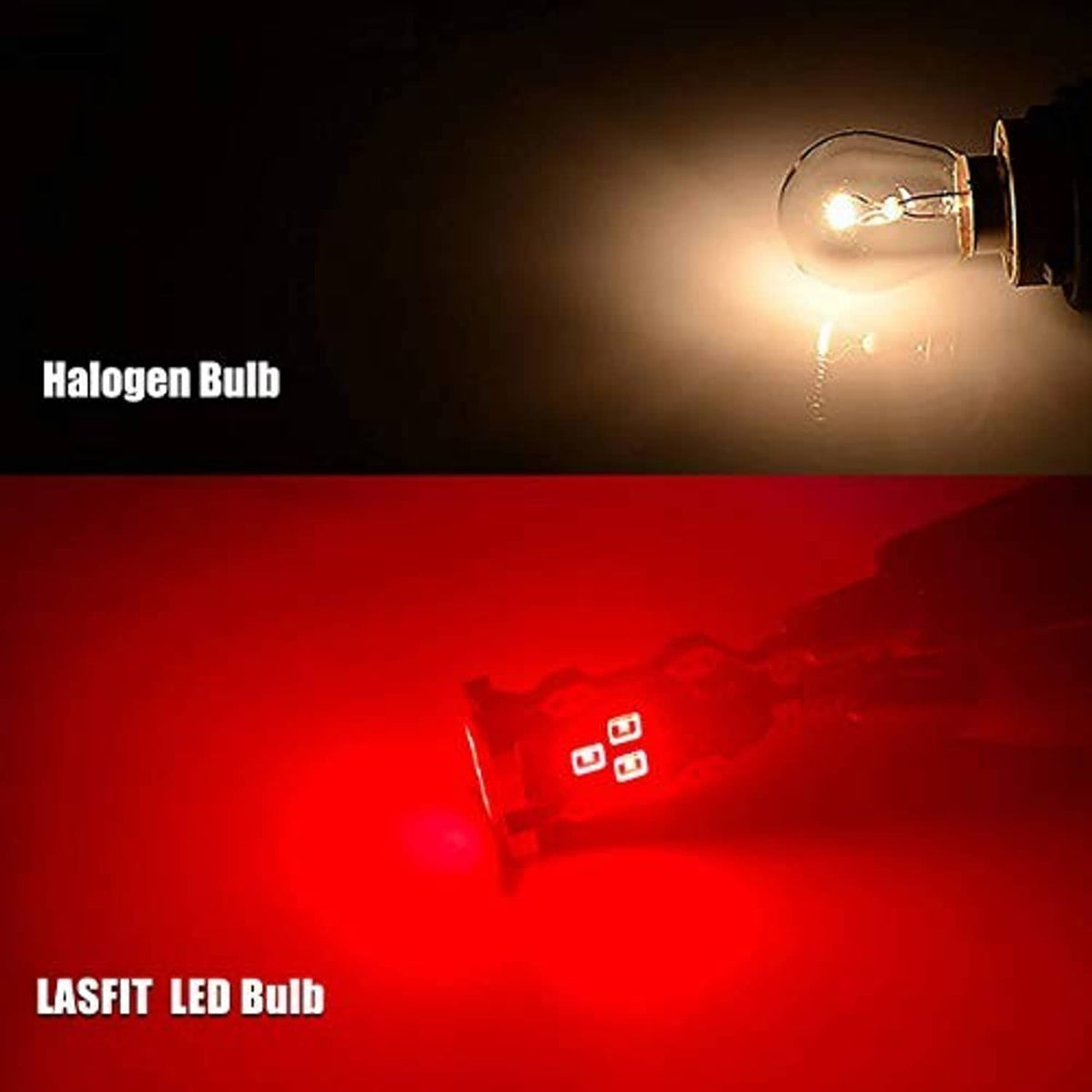 LED 921 bulb beam shown on dark background, white light with faint red glow