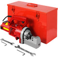 Red electric rebar cutter tool with metal cutting die and included wrenches