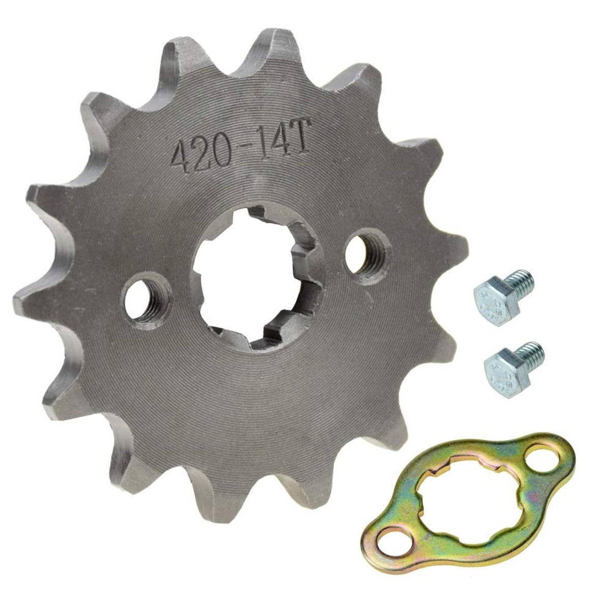 420-14T front sprocket gear with mounting plate and bolts