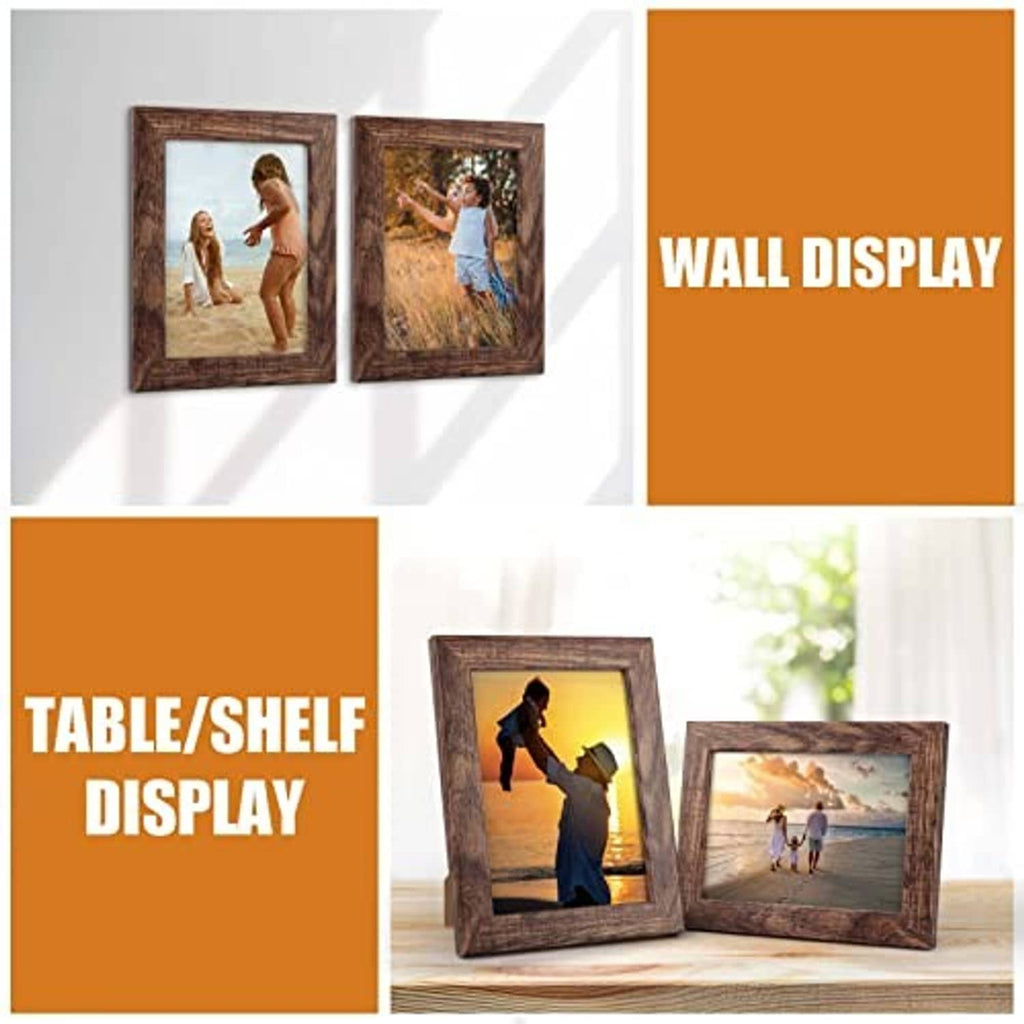 Rustic brown picture frames set for wall display, showing two frames with photo inserts