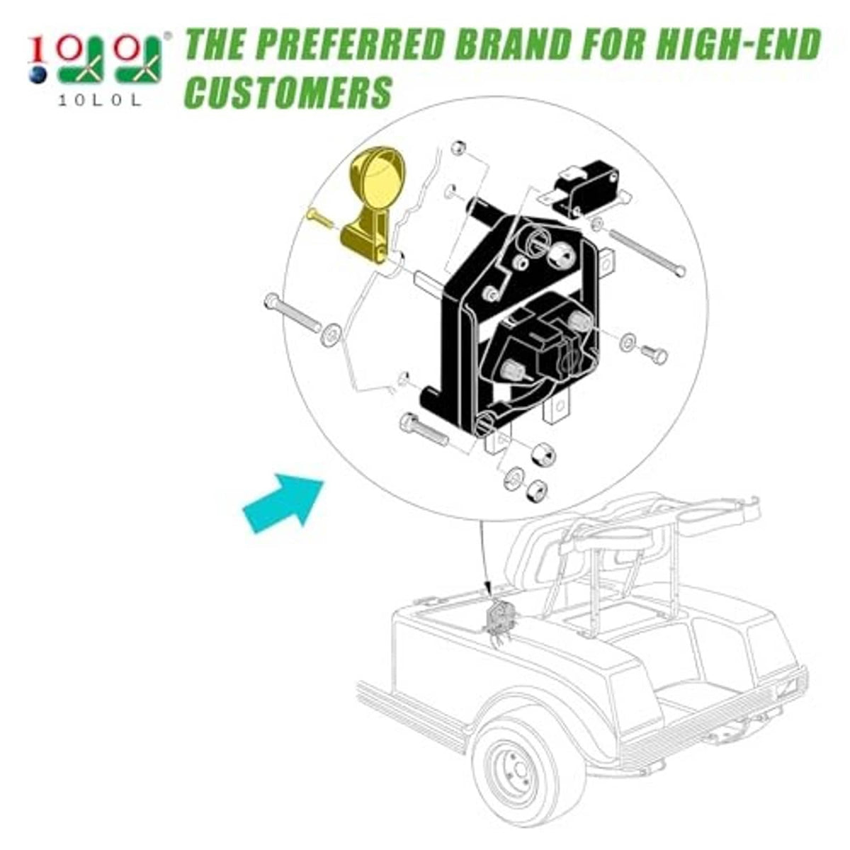 Forward and reverse shifter handle installation diagram for a golf cart