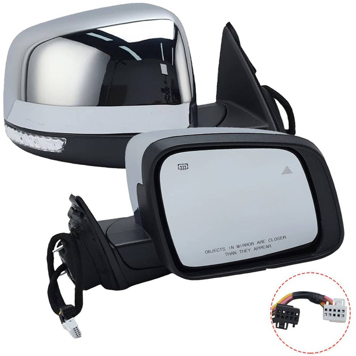 Manual folding side mirror with black housing and blind-spot detection glass