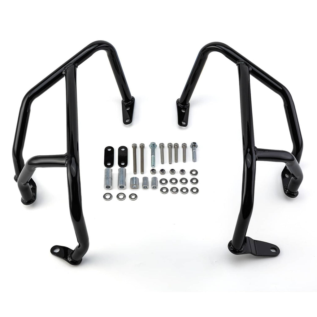 Black crash bars with two side guard frames and mounting brackets plus hardware