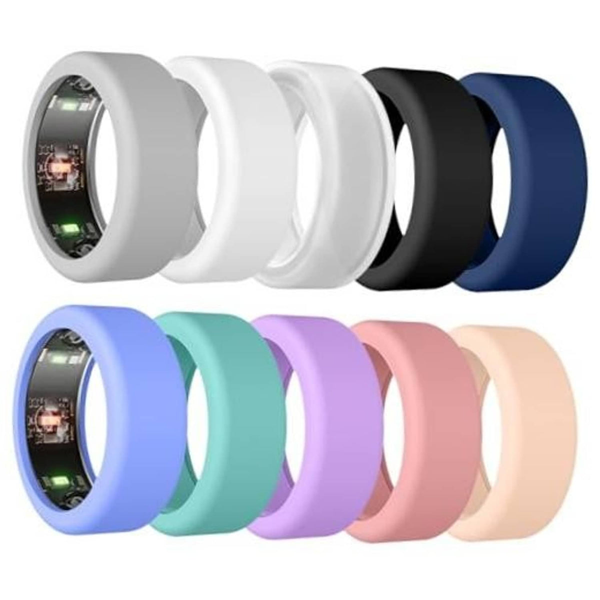 Elastic silicone ring covers, set of multi-color bands with circular opening