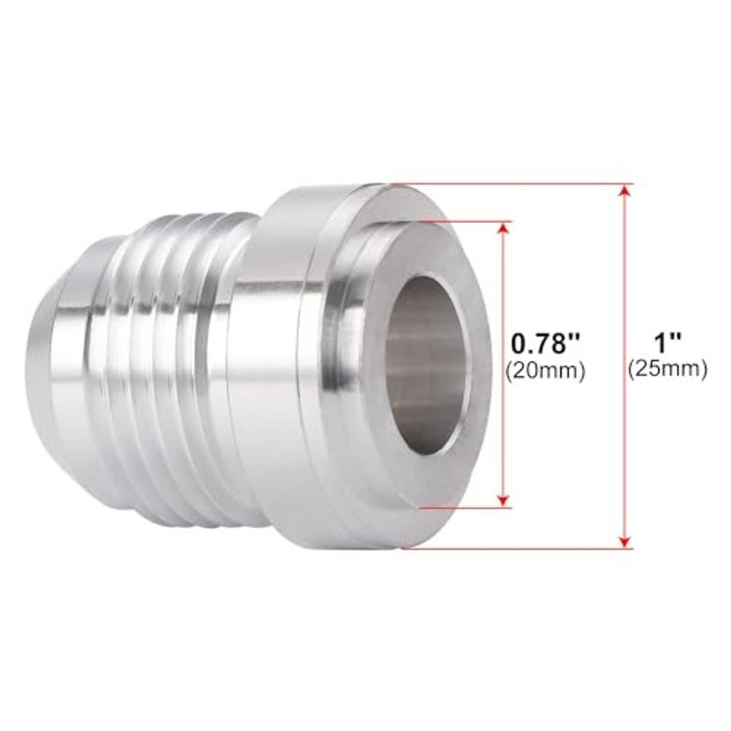 AN male flare weld-on bung adapter, silver, 20mm width, 25mm height (2-pack)
