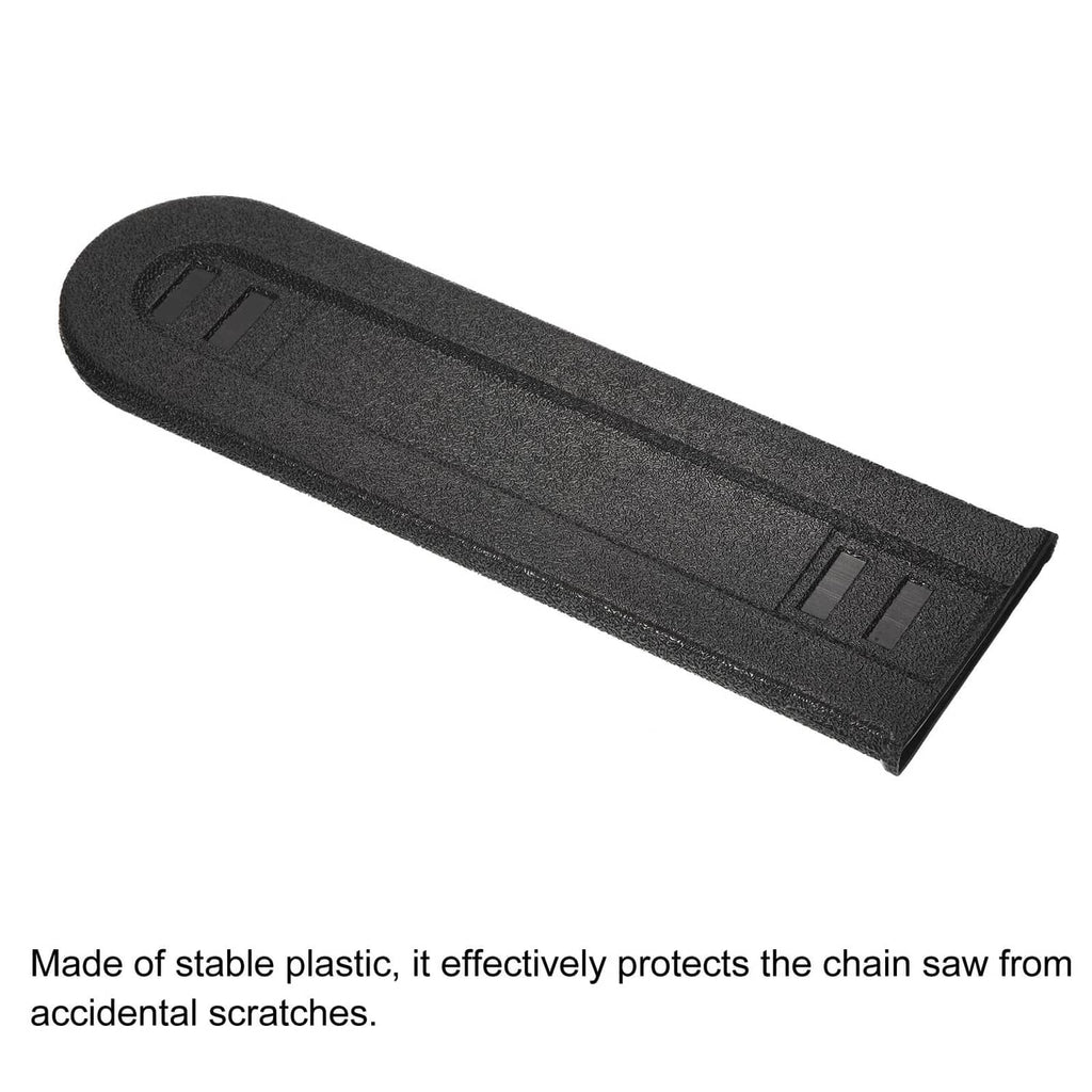Black plastic chain saw bar cover, long protective sheath with snap tabs
