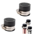 Flexible PVC pipe cap with metal clamp band, black top plug for cleanout/test pipes