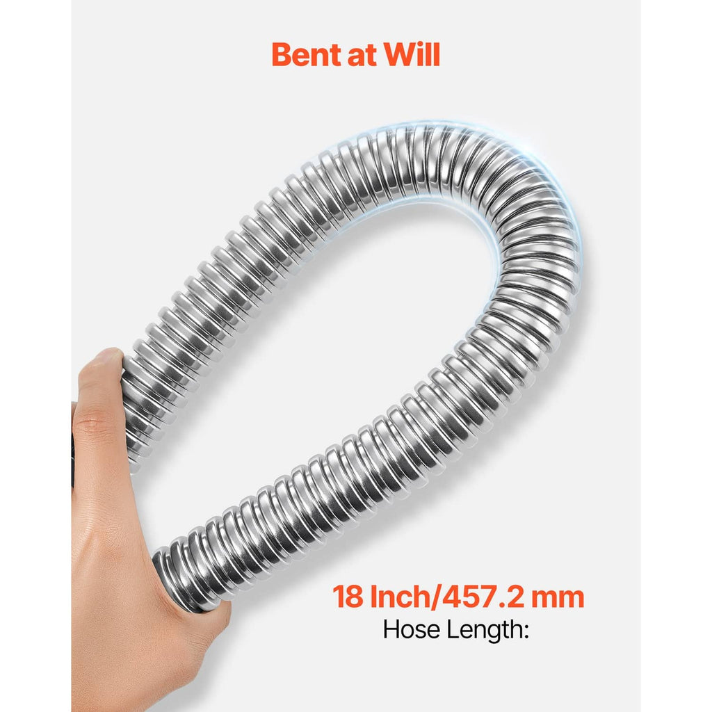 Stainless steel 18-inch flex connector hose with corrugated coil and hex fitting ends