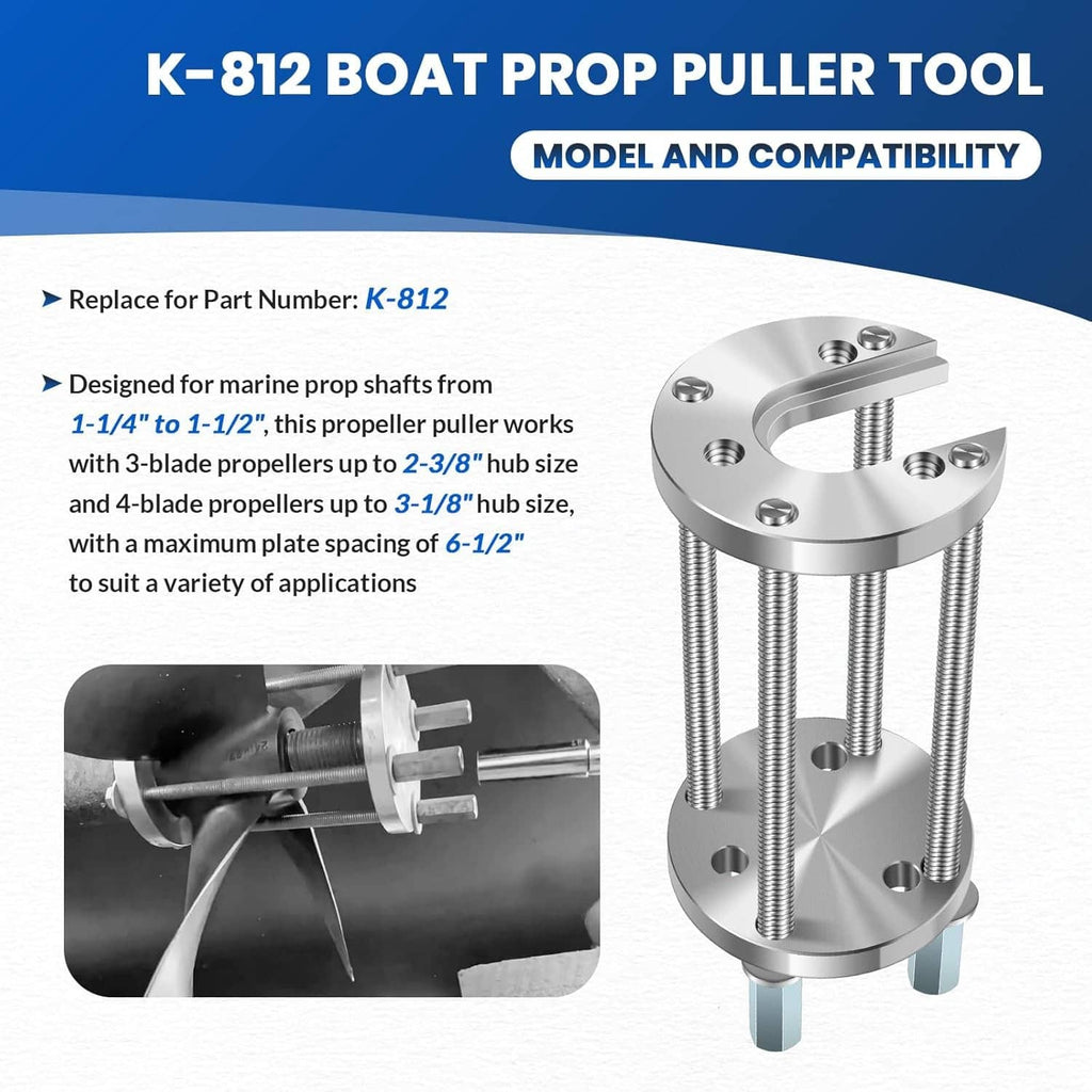 Boat prop puller tool featuring circular plates and long threaded bolts