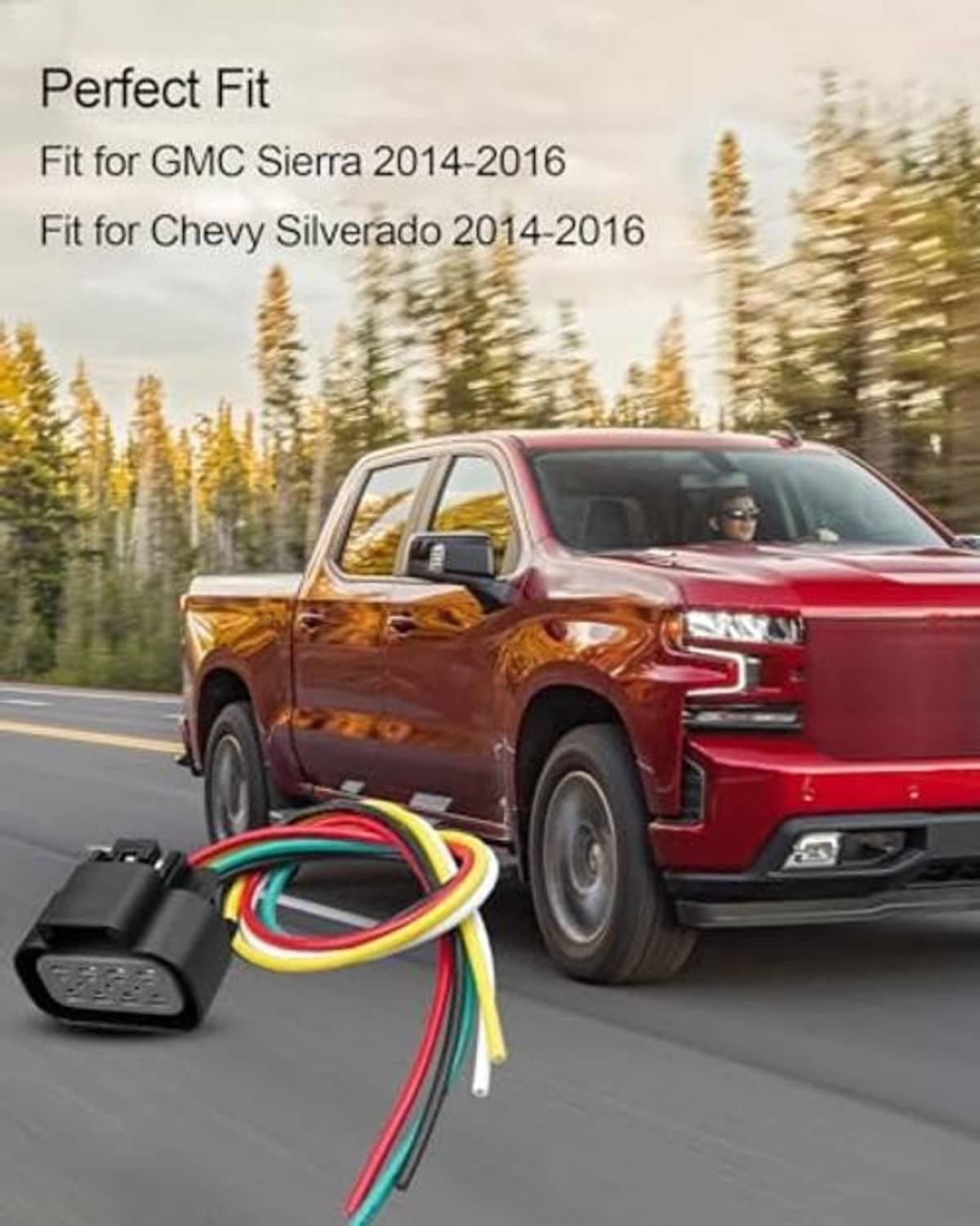 Headlight connector harness with black plug and color-coded wires near pickup truck front