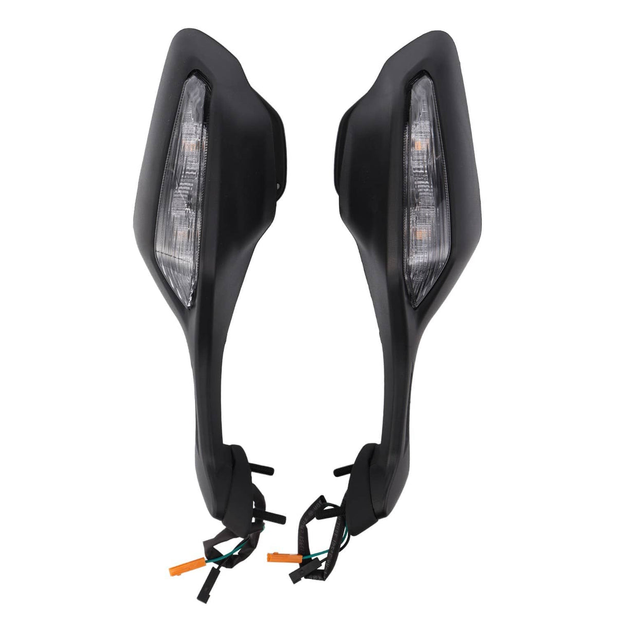 Pair of black LED turn signal side mirrors with clear reflective lenses