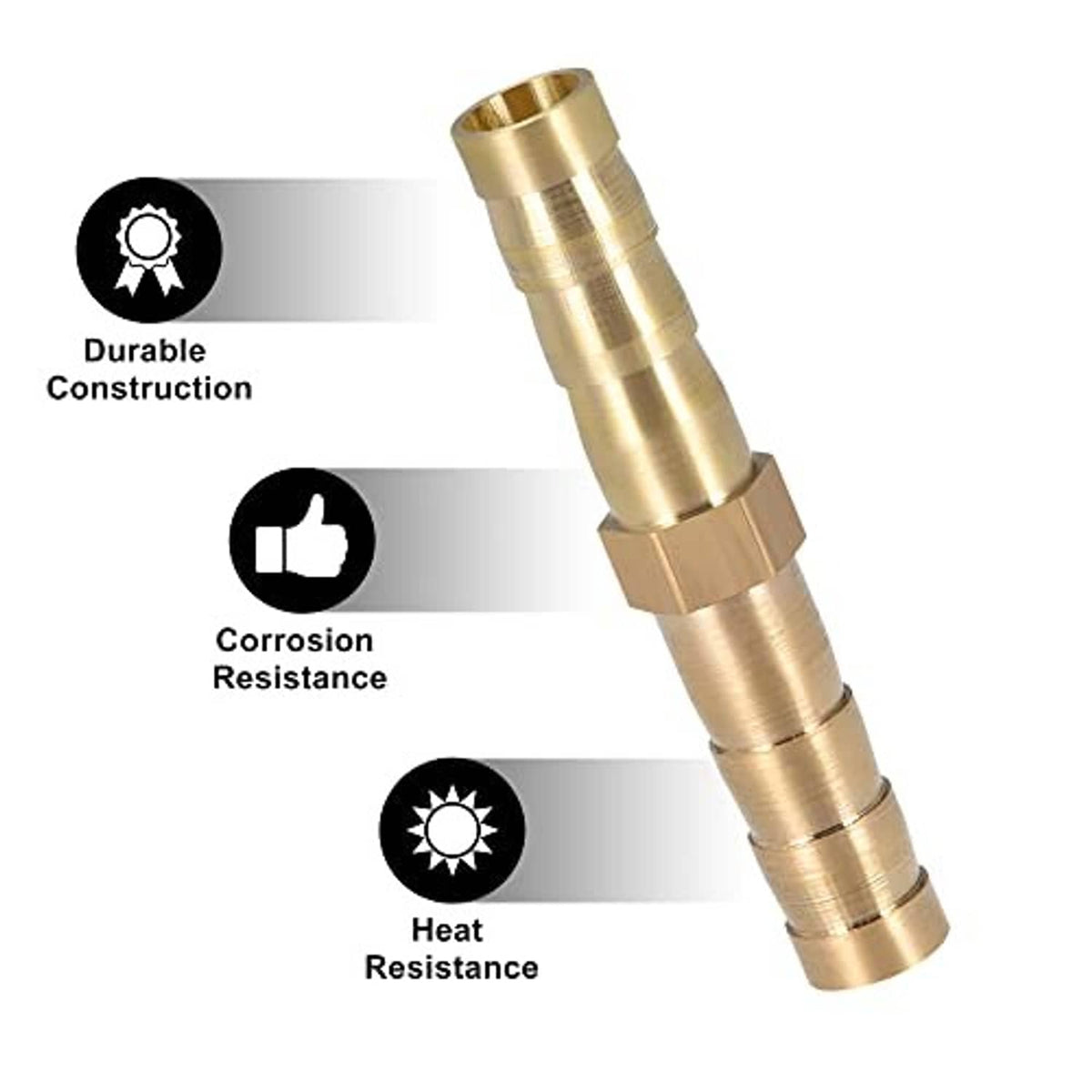Brass straight barb hose splicer fitting with two barbed ends