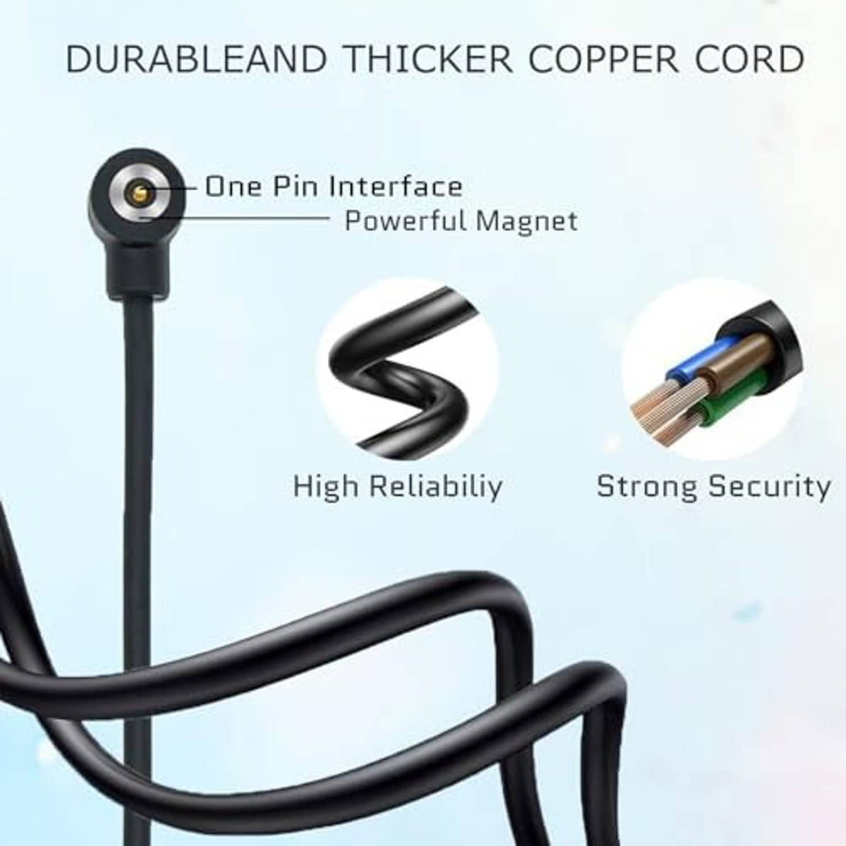 Magnetic smart ring charger cable with durable black cord and one-pin interface