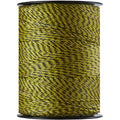 Electric fence polywire spool with braided yellow-and-black strands