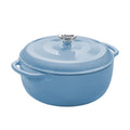 Storm blue enameled cast iron Dutch oven with lid and side handles