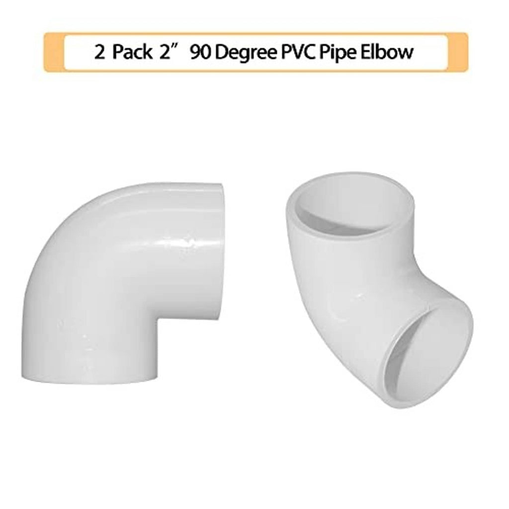 White 90-degree PVC pipe elbows, two-pack, with wide socket openings