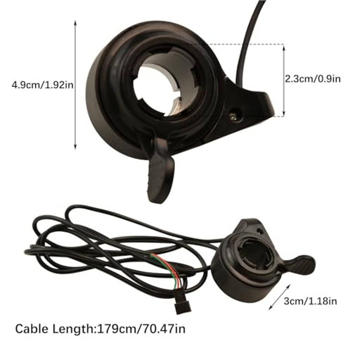Black thumb throttle control with cable wiring socket and mounting lever