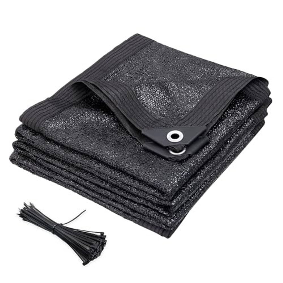 Black shade cloth sheet bundle with grommet strap and tie cords