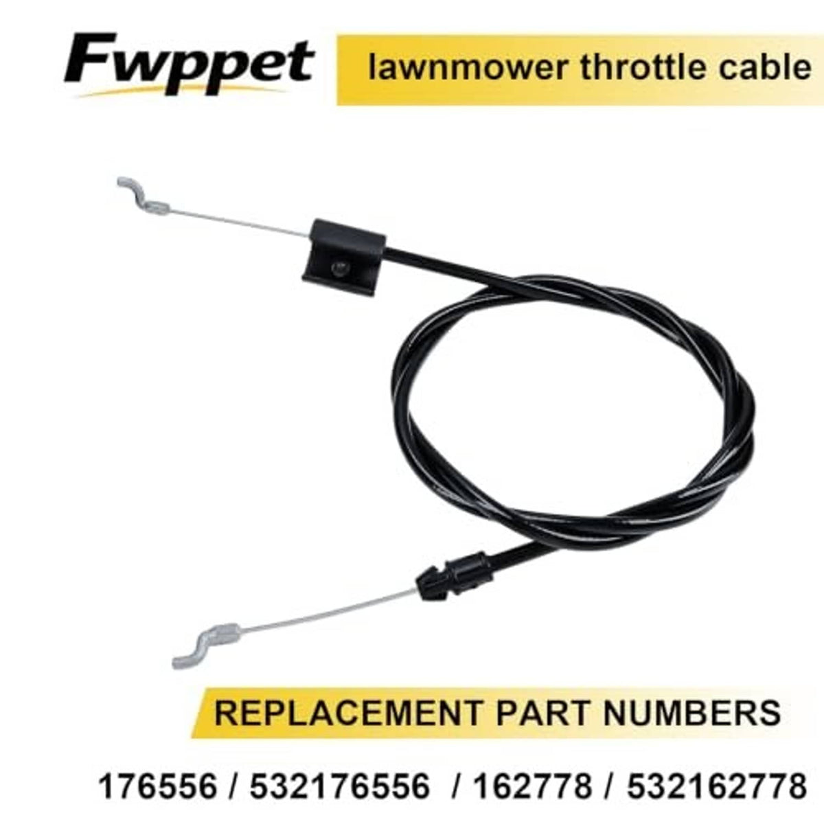 Lawn mower throttle cable kit with black cable housing and two wire end brackets