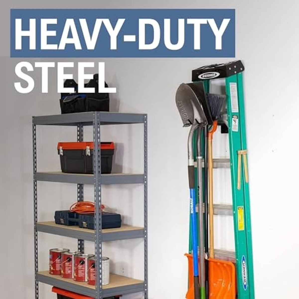 Heavy-duty wall ladder hook with two black steel arms for hanging ladders.