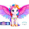 Pink rainbow unicorn kite with heart necklace, large wings, and tail ribbons