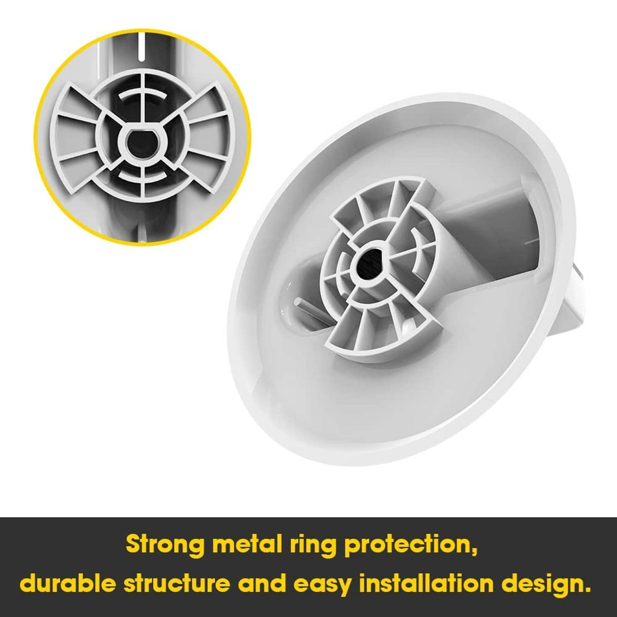 White dryer timer control knob assembly with internal plastic wheel and axle